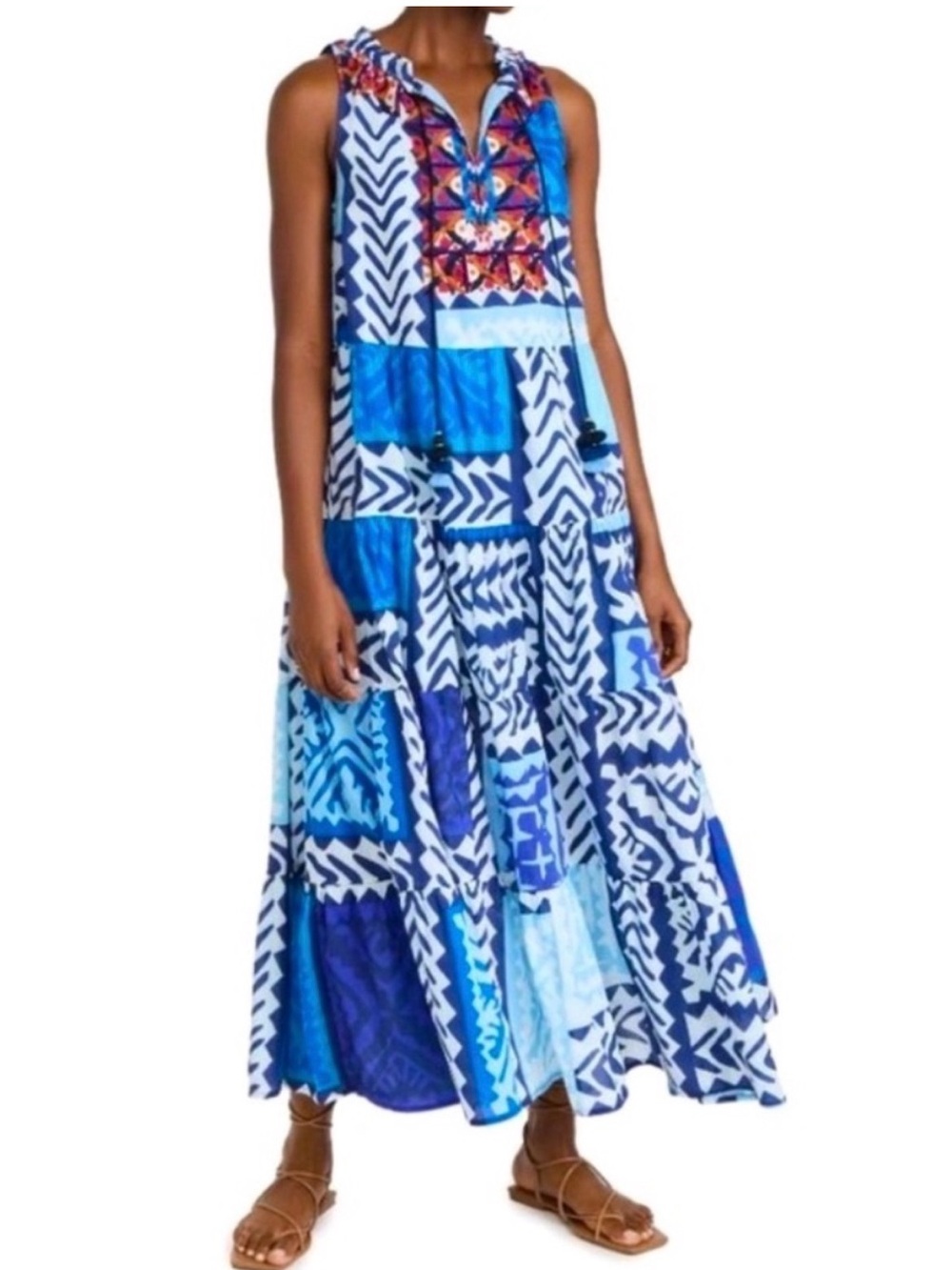 Figue Maxi Dress Blue Patchwork Large